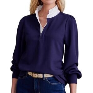 Soft Surroundings Bridget Ruffle Top Navy Blue 2X 22W